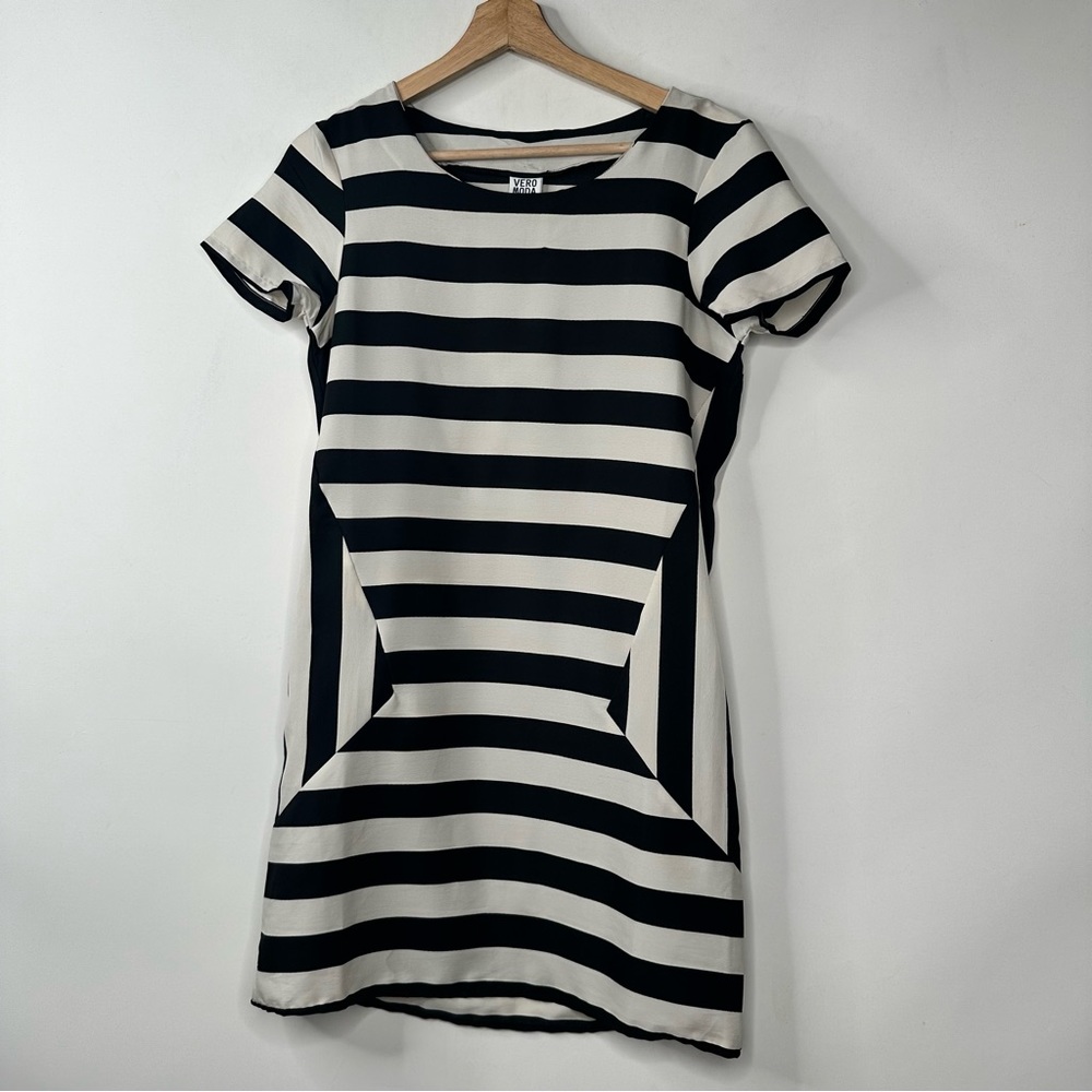 Vero Moda Woman Dress Mini Striped Short Sleeves Pullover Black White Size S